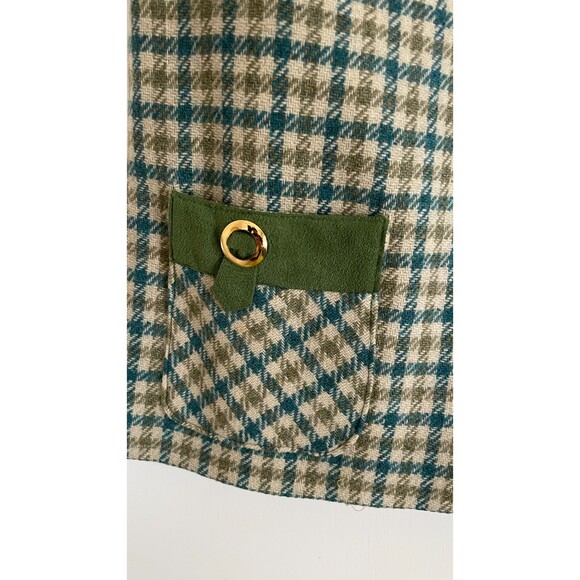 Vintage Wool Suede Green Sleeveless Checkered Pullover Vest Plaid Womens S/M - Picture 6 of 14